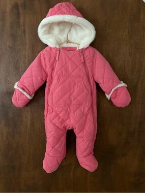 Urban Republic Quilted Hooded Pink Infant Snowsuit with Faux Fur Trim